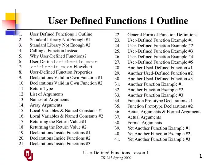 user defined functions 1 outline