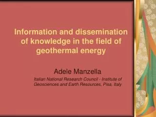 Information and dissemination of knowledge in the field of geothermal energy
