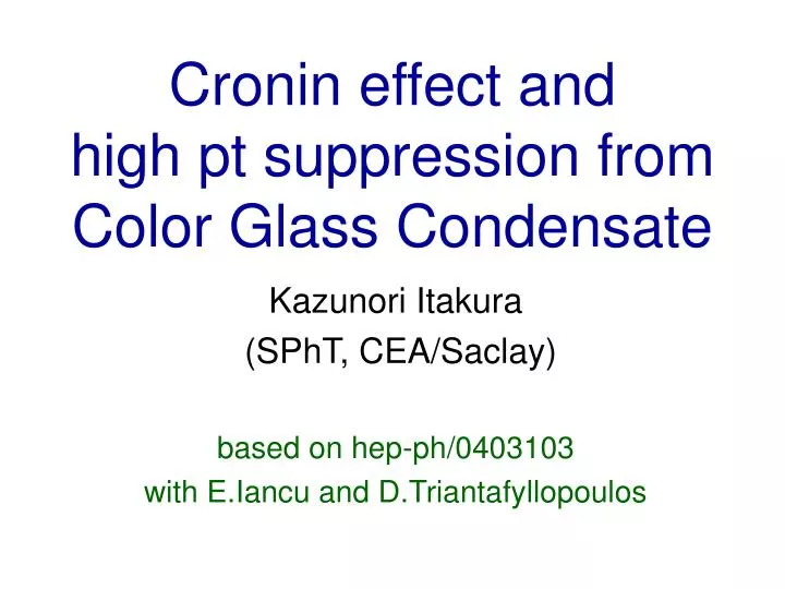 cronin effect and high pt suppression from color glass condensate