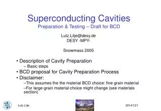 Superconducting Cavities Preparation &amp; Testing – Draft for BCD