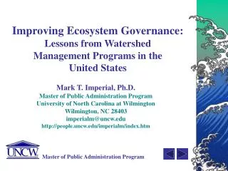 Improving Ecosystem Governance: Lessons from Watershed Management Programs in the United States