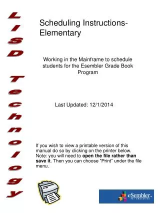 Scheduling Instructions- Elementary