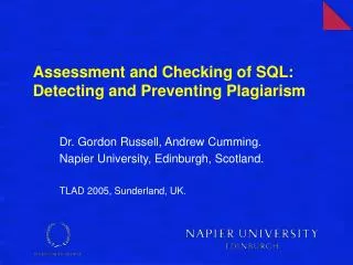Assessment and Checking of SQL: Detecting and Preventing Plagiarism