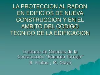 Instituto de Ciencias de la Construcción “Eduardo Torroja” B. Frutos ; M. Olaya