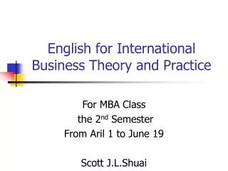English for International Business Theory and Practice