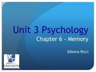 Unit 3 Psychology Chapter 6 - Memory Edwina Ricci
