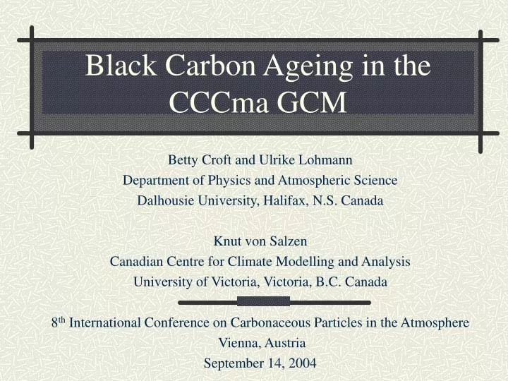 black carbon ageing in the cccma gcm