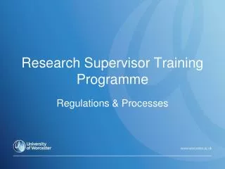 Research Supervisor Training Programme