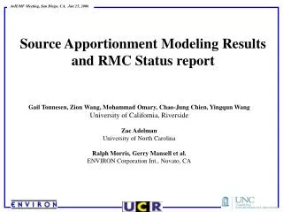 Source Apportionment Modeling Results and RMC Status report