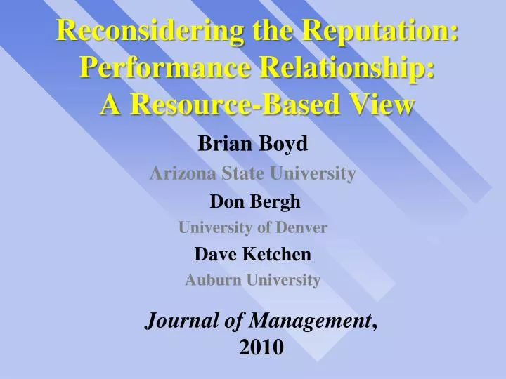 reconsidering the reputation performance relationship a resource based view