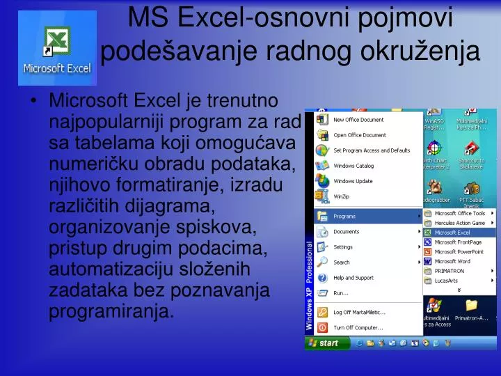 ms excel osnovni pojmovi pode avanje radnog okru enja