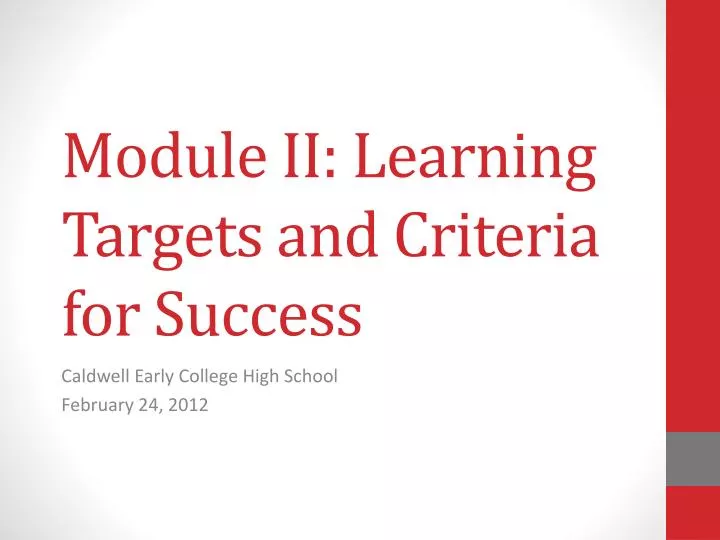module ii learning targets and criteria for success