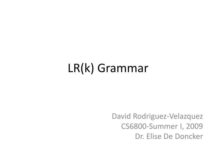 lr k grammar