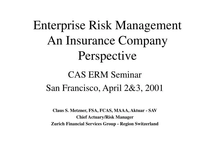 enterprise risk management an insurance company perspective