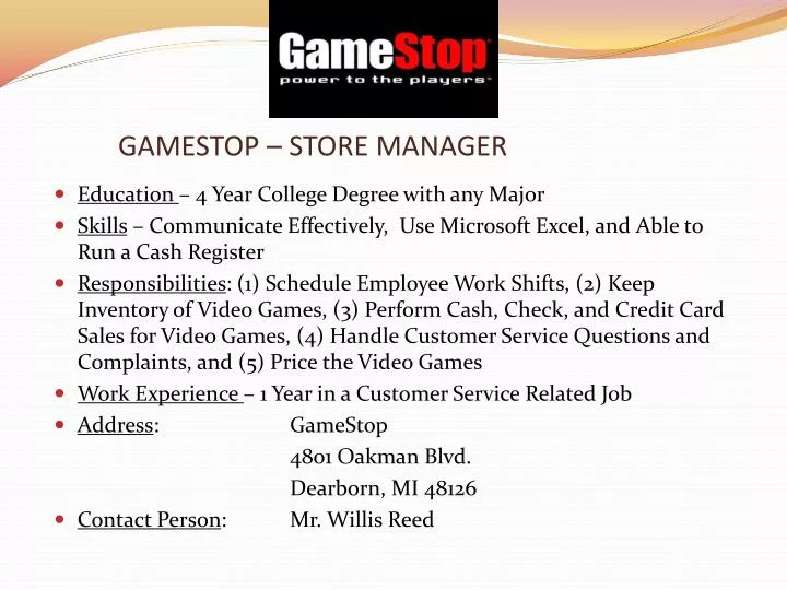 gamestop store manager