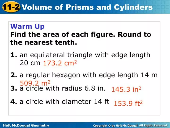 PPT - Warm Up Find the area of each figure. Round to the nearest