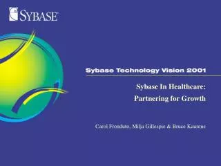 Sybase In Healthcare: Partnering for Growth
