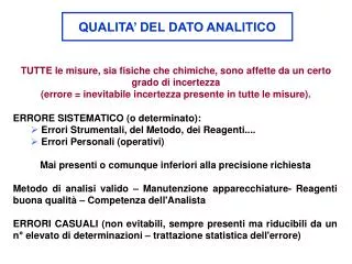 QUALITA’ DEL DATO ANALITICO