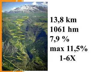 13,8 km 1061 hm 7,9 % max 11,5% 	1-6X