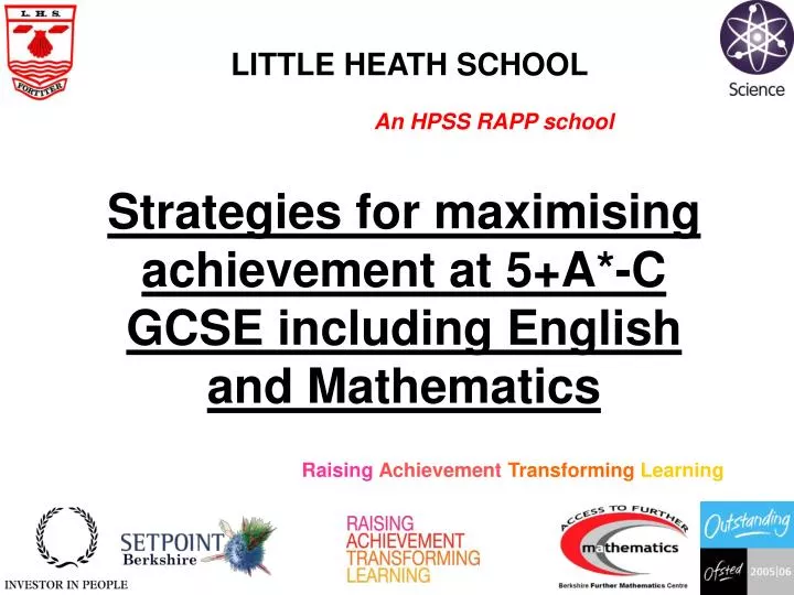 strategies for maximising achievement at 5 a c gcse including english and mathematics