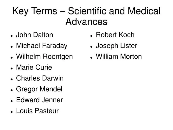 key terms scientific and medical advances