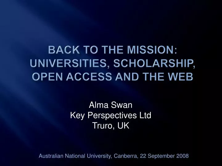 back to the mission universities scholarship open access and the web