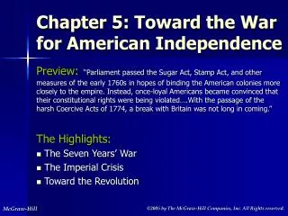 Chapter 5: Toward the War for American Independence