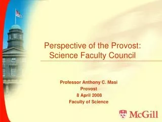 Perspective of the Provost: Science Faculty Council