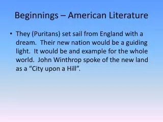Beginnings – American Literature