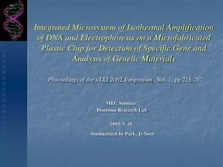 MEC Seminar Proteome Research Lab 2003. 5. 20 Summarized by Park, Ji-Yoon
