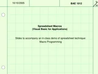 Spreadsheet Macros (Visual Basic for Applications)