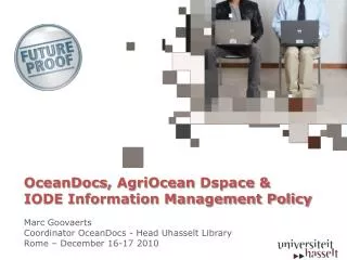 OceanDocs , AgriOcean Dspace &amp; IODE Information Management Policy