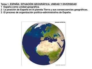 Tema 1. ESPAÑA: SITUACIÓN GEOGRÁFICA. UNIDAD Y DIVERSIDAD 1 España como unidad geográfica.