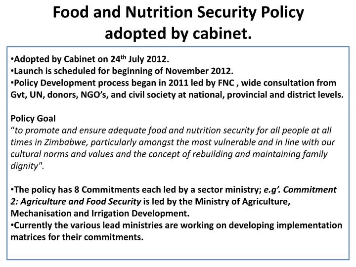 food and nutrition security policy adopted by cabinet