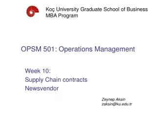 OPSM 501: Operations Management