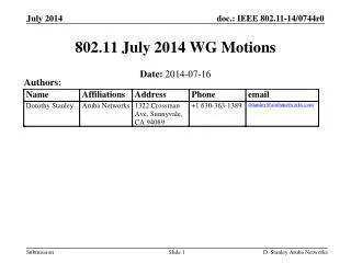 802.11 Jul y 2014 WG Motions
