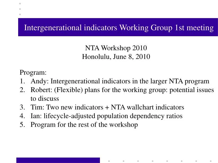 intergenerational indicators working group 1st meeting