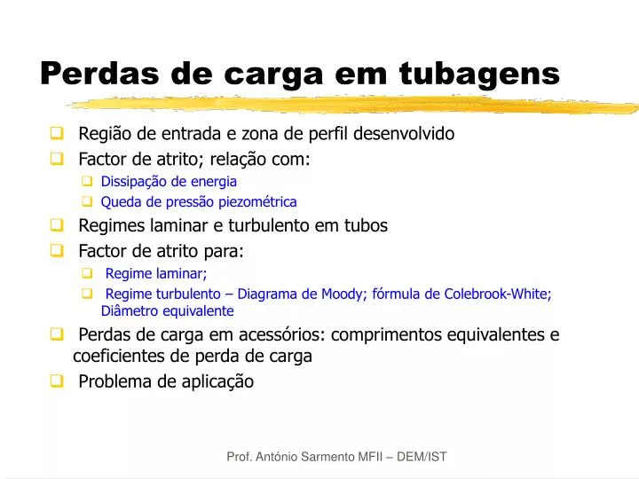 perdas de carga em tubagens