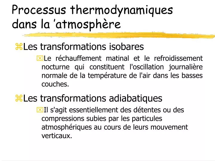 processus thermodynamiques dans la atmosph re