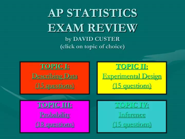 ap statistics exam review by david custer click on topic of choice