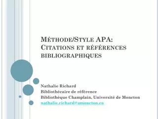 Méthode/Style APA: Citations et références bibliographiques