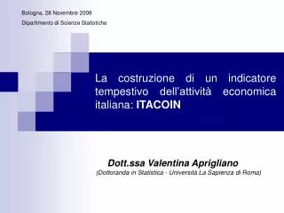 La costruzione di un indicatore tempestivo dell’attività economica italiana: ITACOIN