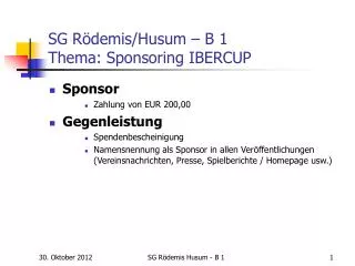 SG Rödemis/Husum – B 1 Thema: Sponsoring IBERCUP