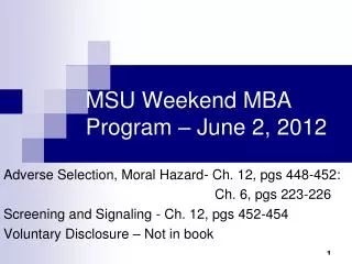 MSU Weekend MBA Program – June 2, 2012