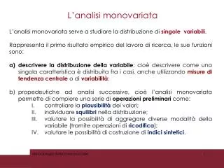 L ’ analisi monovariata