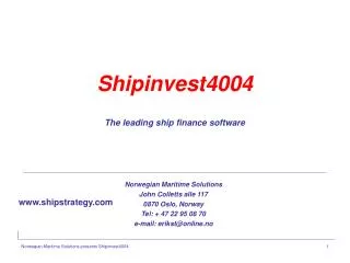 Shipinvest4004 The leading ship finance software