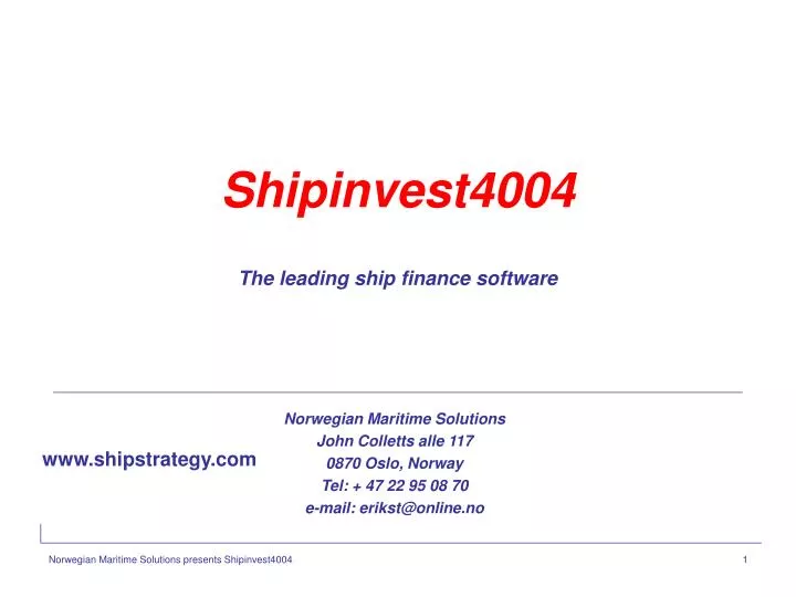 shipinvest4004 the leading ship finance software