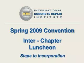 Spring 2009 Convention Inter - Chapter Luncheon Steps to Incorporation