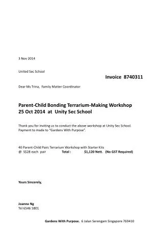 3 Nov 2014 United Sec School Invoice 8740311 Dear Ms Trina, Family Matter Coordinator