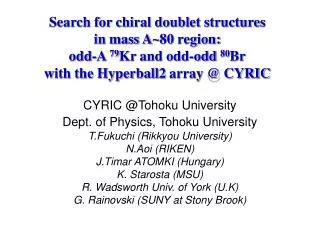 CYRIC @Tohoku University Dept. of Physics, Tohoku University T.Fukuchi (Rikkyou University)